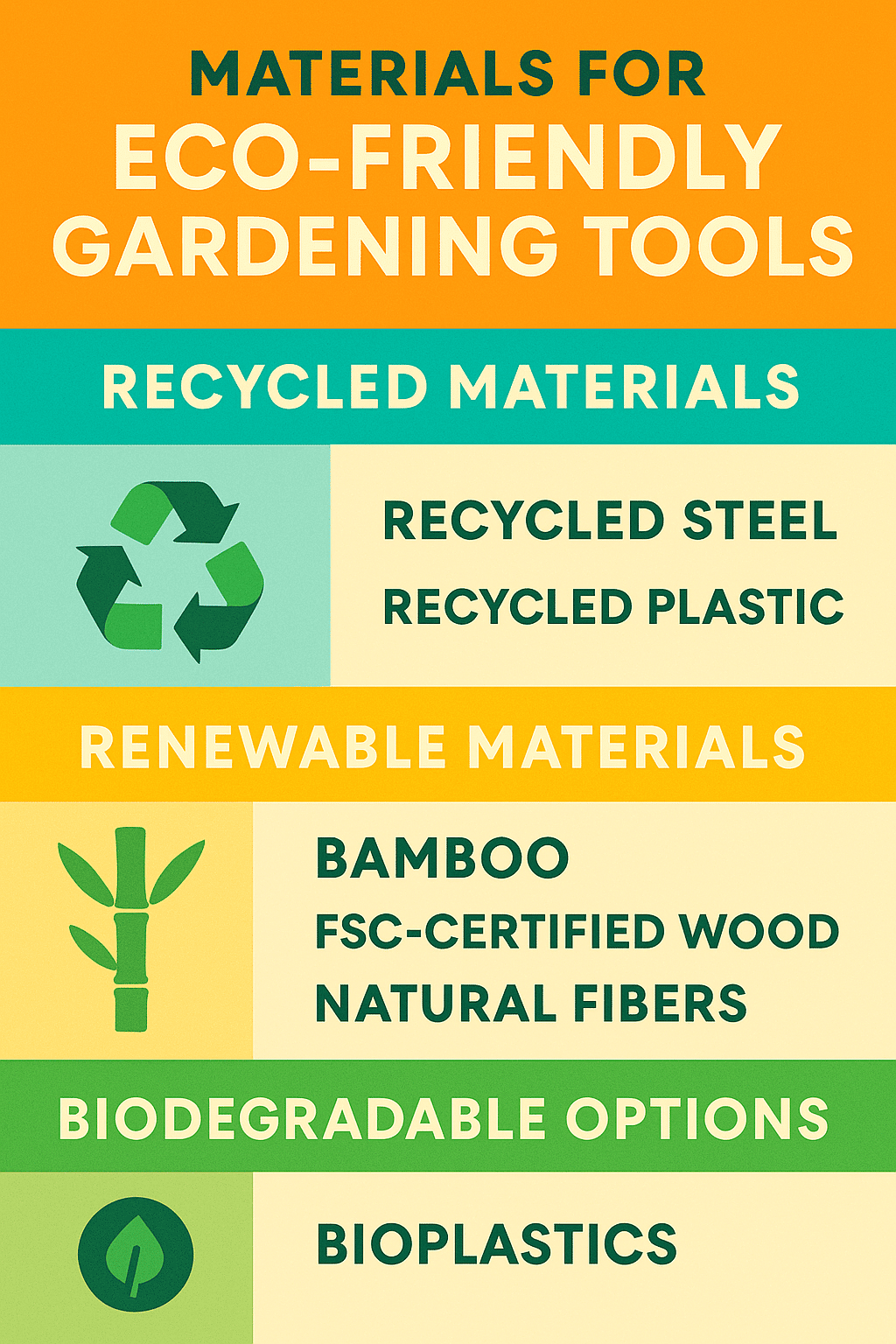 infographic showing materials for eco-friendly gardening tools