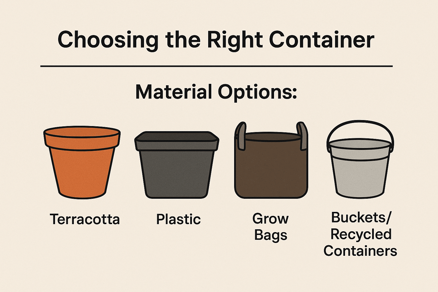Infography showing the best containers to grow potatoes in a pot
