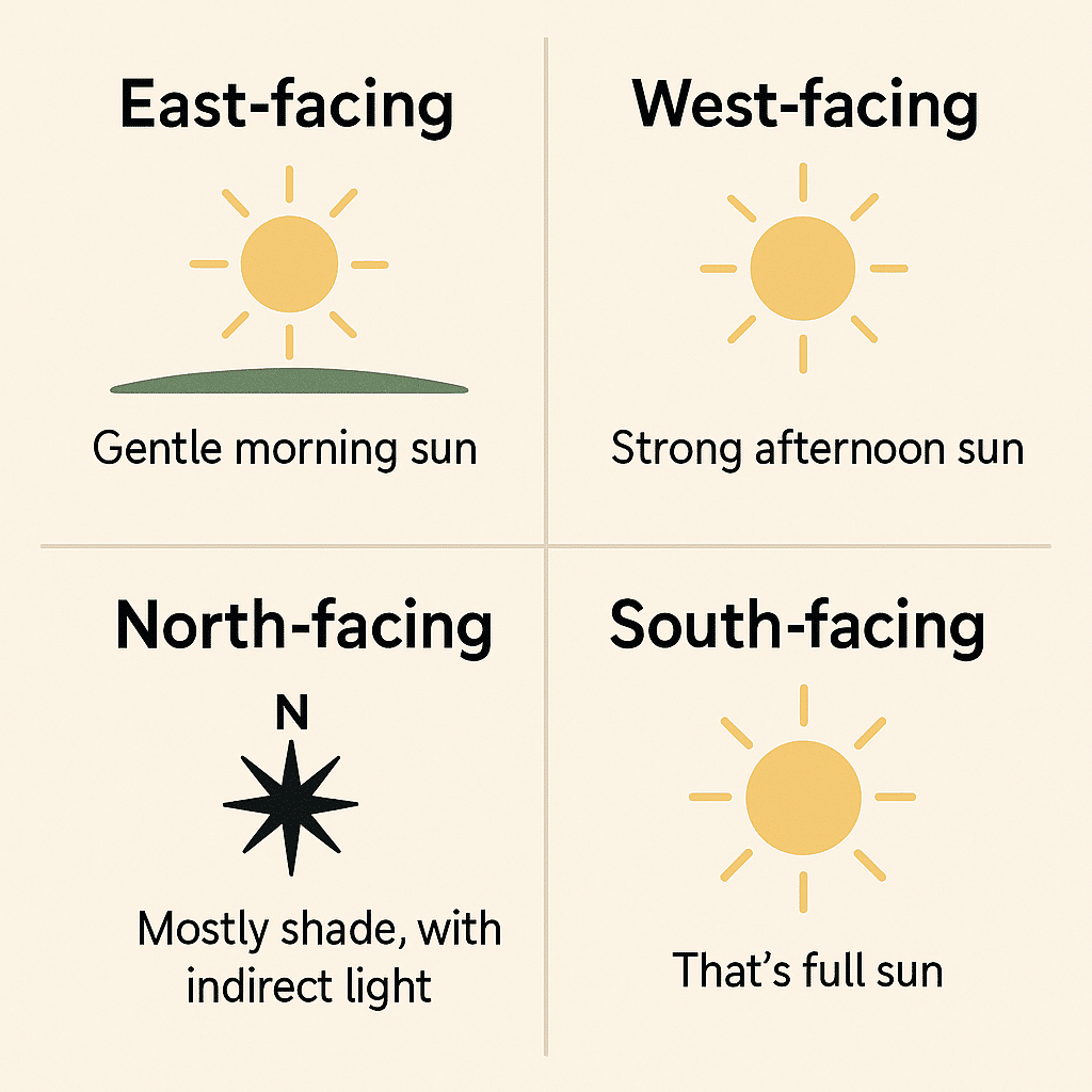 Infographic showing Partial Sun and Orientation: North, South, East, West