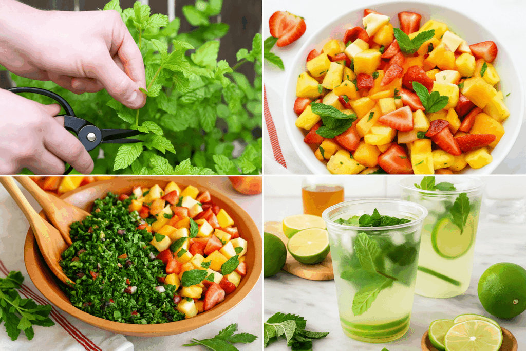 Visuals showing delicious dishes, desserts, and drinks you can make with your fresh mint.