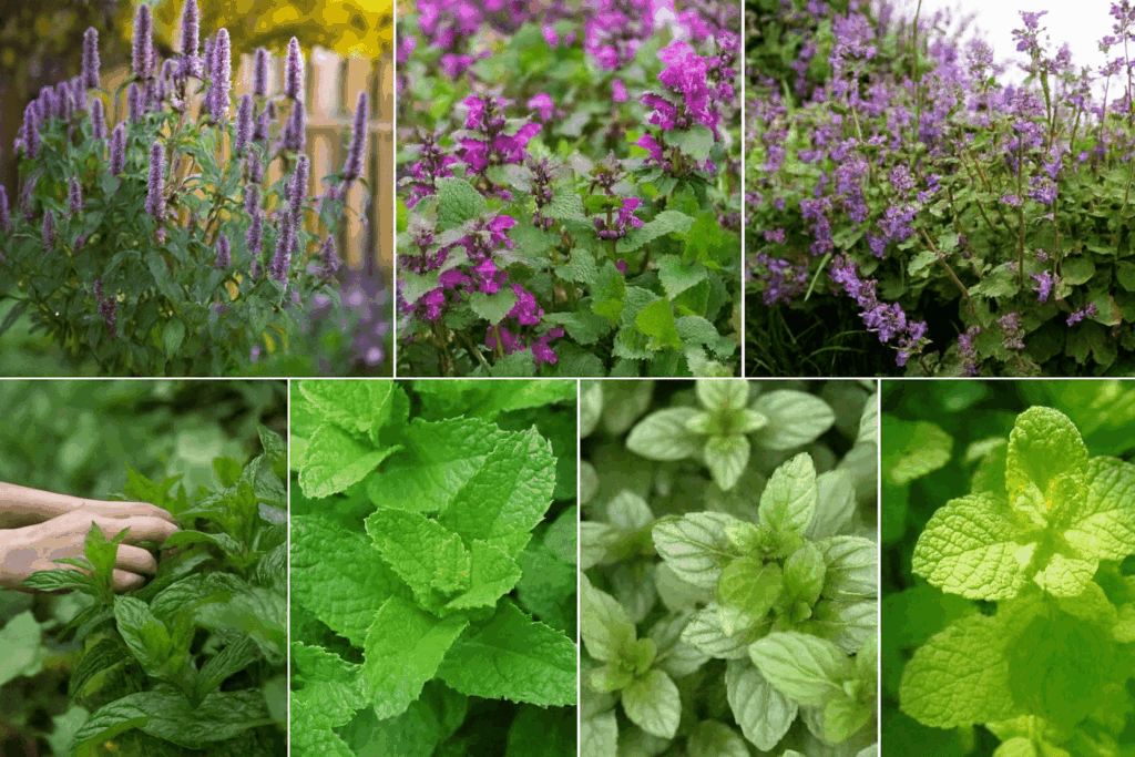 Visual showing dozens of mint varieties you can grow in pots or directly in the ground.