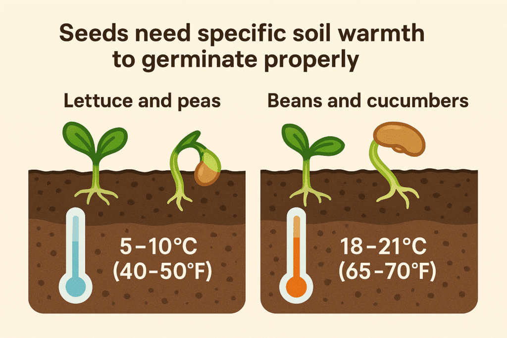 Infographic showing soil warmth needed for proper seed germination