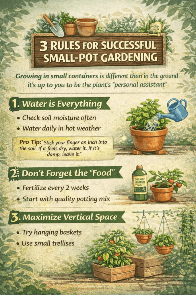 3 rules for successful small pots veggies gardening