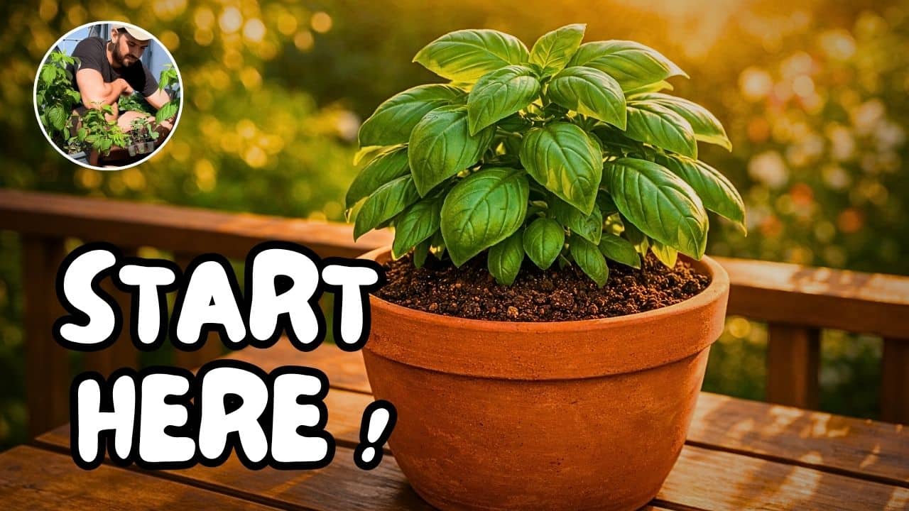 A lush green basil plant in a pot, a perfect first step in gardening for newbies.